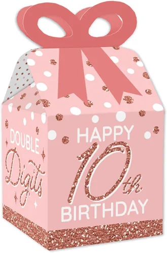 Big Dot of Happiness 10º cumpleaños de oro rosa rosa – Cajas de regalo cuadradas – Cajas de lazo para fiesta de feliz cumpleaños – Juego de 12