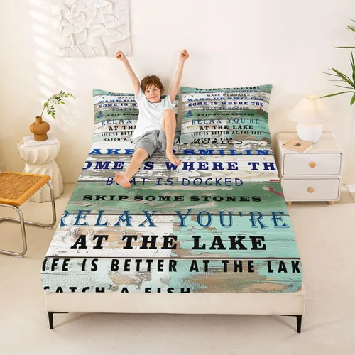 Miniatura 18 de Erosebridal Fishing Fitted Sheet Twin for Boys, Big Pike Fish Black Bed Sheets for Rustic Farmhouse Lake House Decor, Fishing Bedding Set Marine