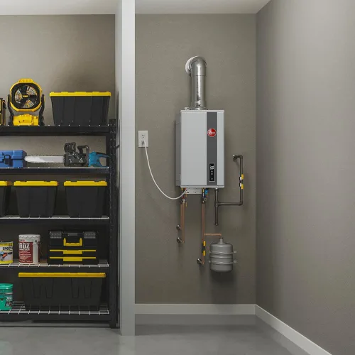 Miniatura 7 de Rheem RTG-70DVLN-3 Calentador de gas natural sin tanque, interior, ventilación directa, alta eficiencia, no condensación, 7.0 GPM, 160,000 BTUs