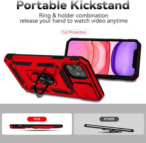 Miniatura 5 de Funda para iPhone 11, con cubierta para lente de cámara, protector de pantalla HD, [grado militar] anillo de montaje en coche con soporte híbrido