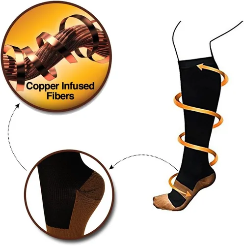 Miniatura 2 de Calcetines de compresión graduados de cobre, 6 pares de calcetines de compresión antifatiga hasta la rodilla para hombres y mujeres, medias de Negro