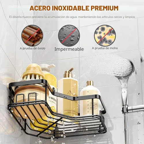 Miniatura 5 de MAXIFFE Paquete de 3 Organizadores de Ducha de Esquina con Portajabón, Gran Capacidad Resistente Fácil Instalación Sin Perforación Acero Inoxidable