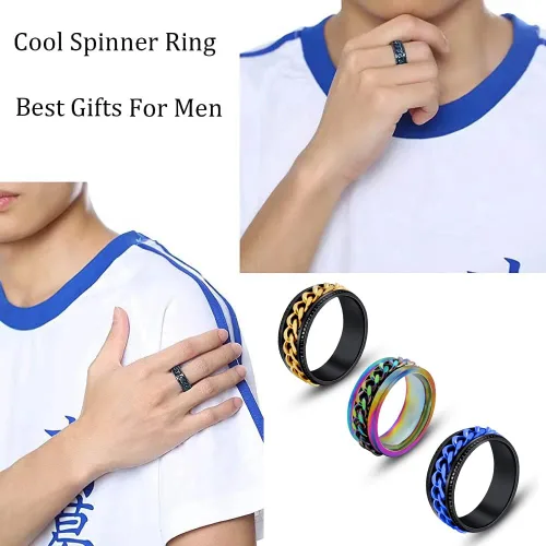 Miniatura 2 de Anillo giratorio de acero inoxidable de 0315in para la ansiedad para adolescentes niñas hombres anillos para aliviar el estrés y la ansiedad anillos