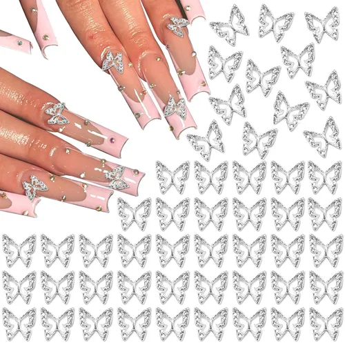 Miniatura 8 de RODAKY 50 dijes de mariposa para uñas, aleación 3D, mariposas, gemas de metal dorado para uñas, decoración de uñas brillantes para mujeres, diseño