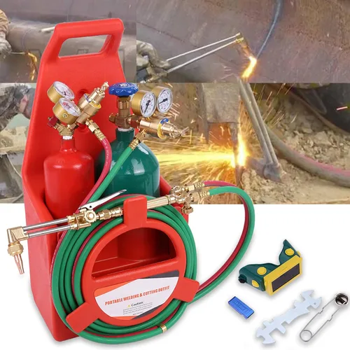 Kit de antorcha de oxiacetileno, soplete de soldadura Boquilla de latón de tubo largo con reguladores de calibre Antorcha de soldadura de gas
