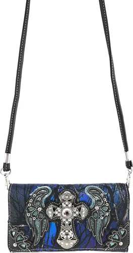 Miniatura 3 de Zelris Camouflage Shine Glow Cross Wings - Cartera cruzada de tres pliegues para mujer