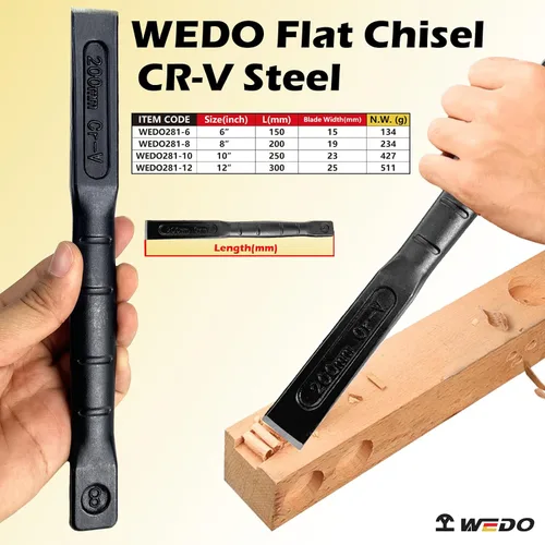 Miniatura 2 de WEDO Cincel frío de 12 ", cincel utilitario plano, grado industrial, longitud 11.811 in, acero CR-V, forjado a presión, tratamiento térmico, pulido