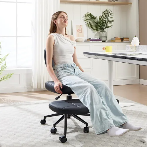 Miniatura 7 de Silla de oficina sin brazos cruzados para sentarse con patas cruzadas, silla de escritorio ergonómica de alta resistencia de 300 libras para TDAH