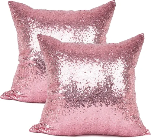 Miniatura 18 de YOUR SMILE Paquete de 2, Nueva Serie de Lujo Oro Rosa Champán Decorativa con Lentejuelas Brillantes y Cómoda Funda de Almohada Decorativa de Satén