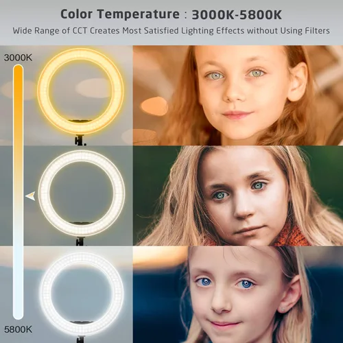 Miniatura 3 de Anillo de luz de 18 pulgadas con soporte, 60 W bicolor 3000-5800K anillo de luces profesionales con trípode para maquillaje Vlog, anillo grande