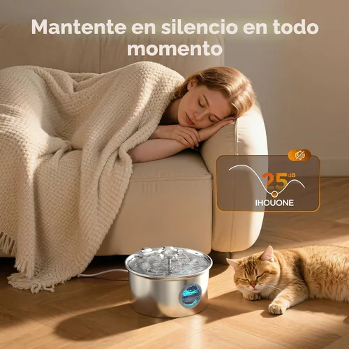 Miniatura 5 de Fuente de agua para gatos de acero inoxidable: fuente para mascotas ultra silenciosa de 88 oz/2.6 L con pico de gatito con flores y dispensador