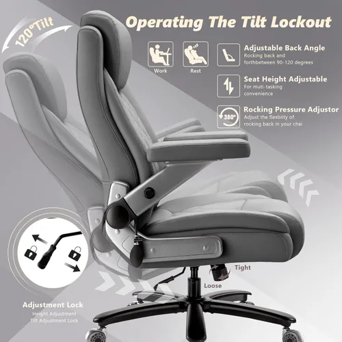 Miniatura 7 de Silla de oficina grande de 650 libras con brazos abatibles 5D, cómoda silla de escritorio ejecutiva grande y alta con cojín de resorte de bolsillo