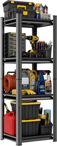 Miniatura 13 de Estantería resistente, estantes de garaje de 5 niveles de 40 pulgadas de ancho, estante de almacenamiento de metal ajustable para garaje, cocina
