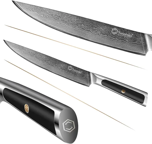 Miniatura 4 de Sunnecko Cuchillo de Cocina de Damasco de 8 Pulgadas Cuchillo de Trinchar para Cortar Carne Cuchillo Japonés de Acero VG10, Espiga Completa