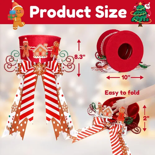 Miniatura 4 de CiyvoLyeen Adorno de Árbol de Navidad de Pan de Jengibre, Sombrero Rojo Superior con Galletas de Casa de Pan de Jengibre de Bastón de Caramelo, Pan