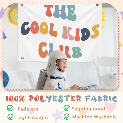 Miniatura 4 de Yinkin Playroom Decor The Cool Kids Club - Pancarta de pared de 36 x 26 pulgadas, diseño de arco iris, lindo y colorido tapiz para colgar