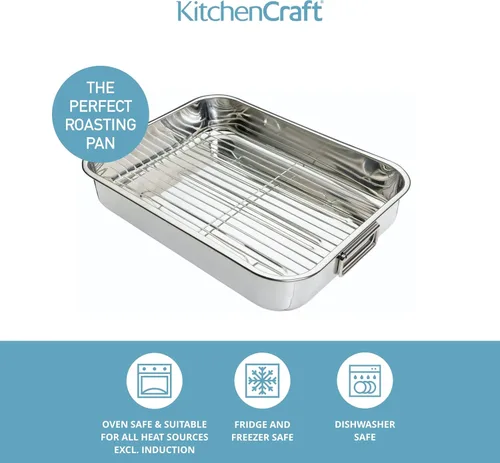 Miniatura 4 de KitchenCraft Recipiente para asar con estante, acero inoxidable, grande, 16.9 x 12.2 in, color plateado
