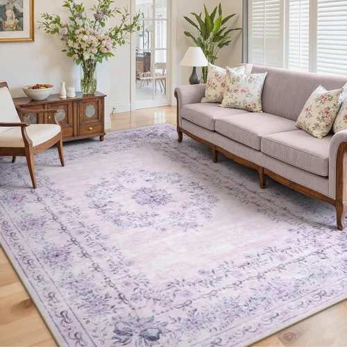 Miniatura 19 de Wonnitar Alfombras rosas para dormitorio, niñas, guardería, alfombra lavable con estampado floral de 5 x 7 pies, bohemio, ultrafina, antideslizante