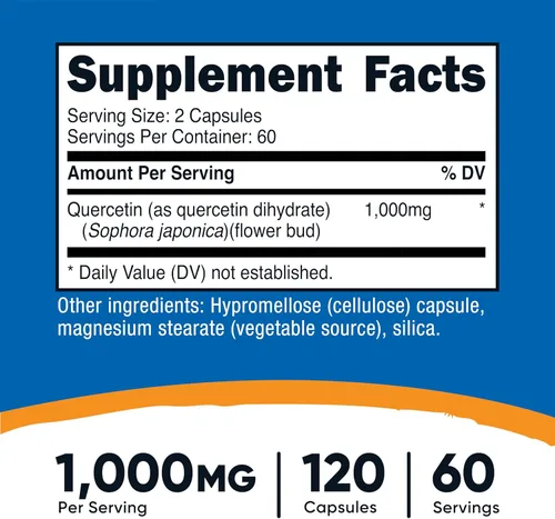 Miniatura 2 de Nutricost Quercetina 1000 mg, 120 cápsulas vegetarianas, 60 porciones, 500 mg por cápsula, sin OMG, sin gluten