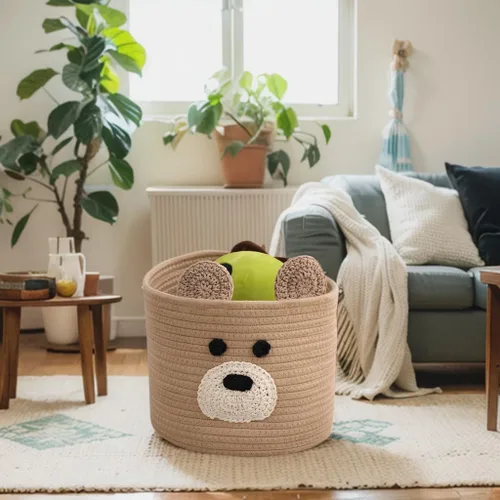 Miniatura 5 de Cestas de lavandería Bear, cesta de almacenamiento con asas, cesta decorativa para sala de estar, cesta de almacenamiento tejida para juguetes, Gris