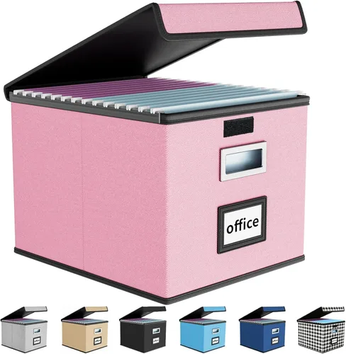 Miniatura 13 de Caja Organizadora de Archivos con Tapa, Caja Organizadora Plegable de Cuero Sintético para Carpetas Colgantes con Rieles de Plástico, Cajas (cuero)