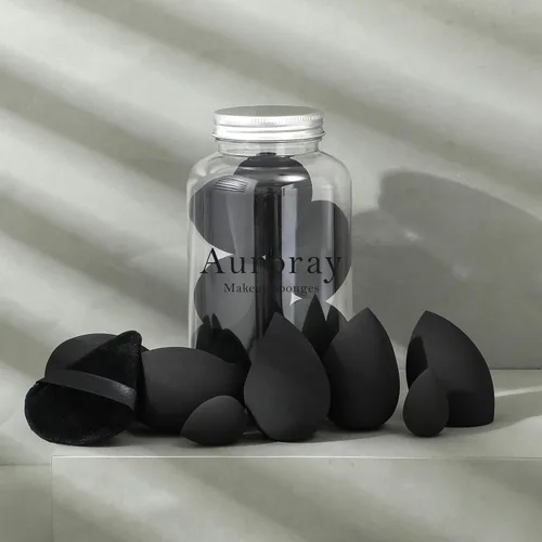 Miniatura 6 de Juego de 14 esponjas de maquillaje, mezclador de esponjas de belleza con 4 borlas de polvo y 4 mini esponjas de maquillaje para líquido, base, Negro