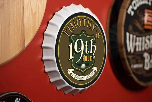 Miniatura 6 de Letrero personalizado para tapa de botella de cerveza (agujero 19), letreros de barra personalizados de metal de estaño para colgar en la pared