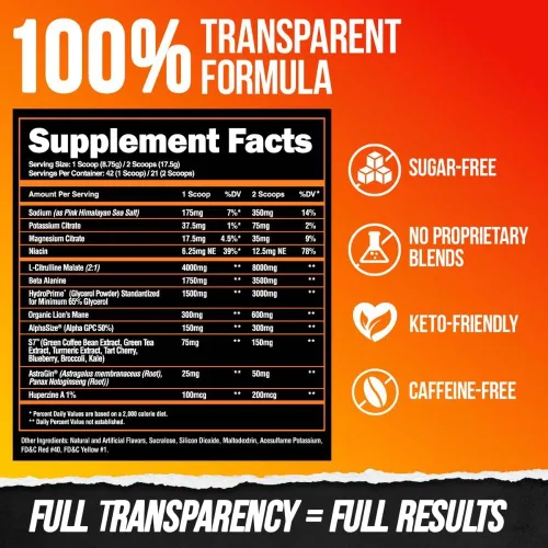 Miniatura 5 de ALPHA LION Superhuman Pump Polvo para antes de entrenar, suplemento preentrenamiento sin cafeína ni estimulantes, potenciador de óxido nítrico