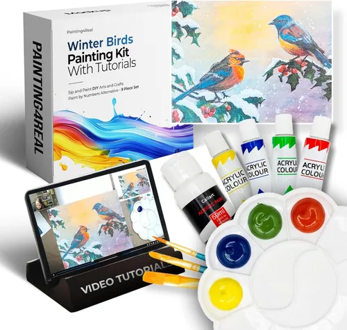 Miniatura 25 de Kit de Pintura DIY Painting4Real para Adultos – Aprende a Pintar Bosques Navideños con Tutoriales en Vídeo – Juego de Pintura Acrílica de 9 Piezas