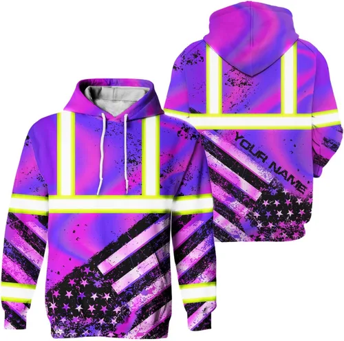Miniatura 37 de Sudadera con capucha de alta visibilidad con la bandera de Estados Unidos para hombre, sudadera con capucha reflectante de seguridad