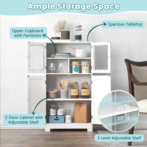 Miniatura 5 de COSTWAY Armario de almacenamiento de baño, armario organizador de almacenamiento de lino de madera con puertas y estante ajustable, armario de piso