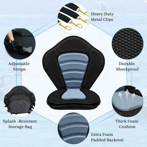 Miniatura 7 de Asiento de kayak acolchado de lujo para barco de pesca, asiento de canoa sentado en la parte superior, cómodo soporte de respaldo universal