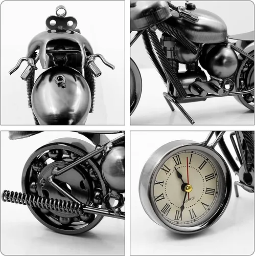 Miniatura 4 de Winterworm Hermoso modelo de motocicleta con reloj, adorno de metal de hierro, retro, negro, para mujer, hombre, cumpleaños, Navidad, papá, hombre
