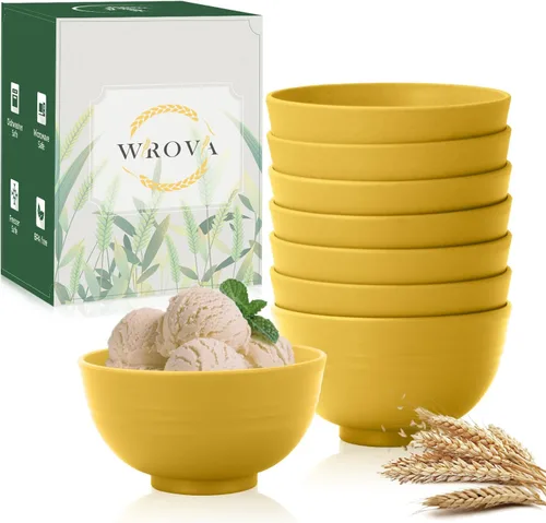 Miniatura 17 de Wrova Juego de 8 cuencos de paja de trigo para postre de 10 onzas, cuencos irrompibles para niños, mini cuencos para helado, aperitivos y frutas