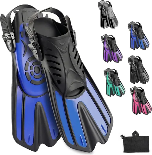 Miniatura 9 de Alatas de buceo y equipo de esnórquel para adultos, aletas de snorkel, aletas de natación abiertas, ajustables, para hombres, mujeres, niños, aletas