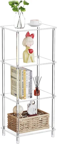 Miniatura 10 de Mesa auxiliar de acrílico transparente, mesa auxiliar de 3 niveles para sala de estar, mesitas de noche pequeñas para dormitorio, juego de 2, mesa