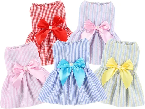 Miniatura 14 de Vestidos para Perros, Ropa de Mascota a la Moda, Vestidos de Princesa para Cachorros con Rayas y Malla (Azul, XS)