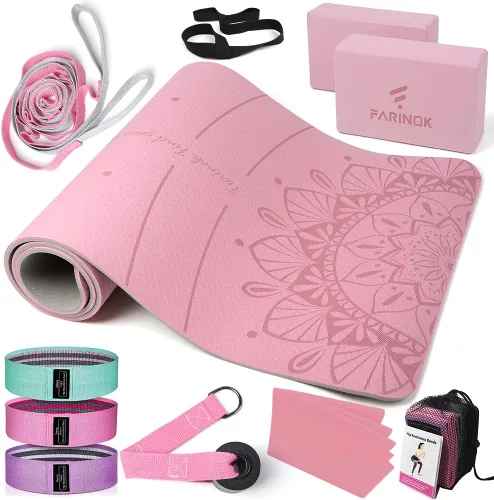 Miniatura 9 de Esterilla de yoga de 1/3 pulgadas de grosor, juego de yoga para principiantes incluye esterilla de alta densidad con correa de múltiples asas, Azul