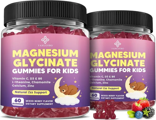 Miniatura 9 de Gomitas de magnesio para niños, gomitas de glicinato de magnesio 400 mg/200 mg con L-teanina, manzanilla, vitamina B6, D3 para niños, relajación