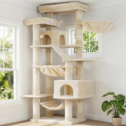 Miniatura 22 de Heybly Árbol para Gatos, Torre para Gatos Multinivel de 68 Pulgadas para Gatos de Interior, Condominio para Gatos con 2 Perchas de Felpa Ensanchadas