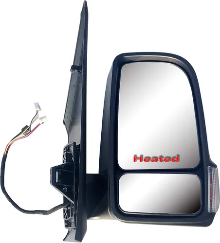 Espejo lateral derecho del pasajero de repuesto con calefacción eléctrica plegable y luz de señal, compatible con Mercedes Sprinter y Frightliner
