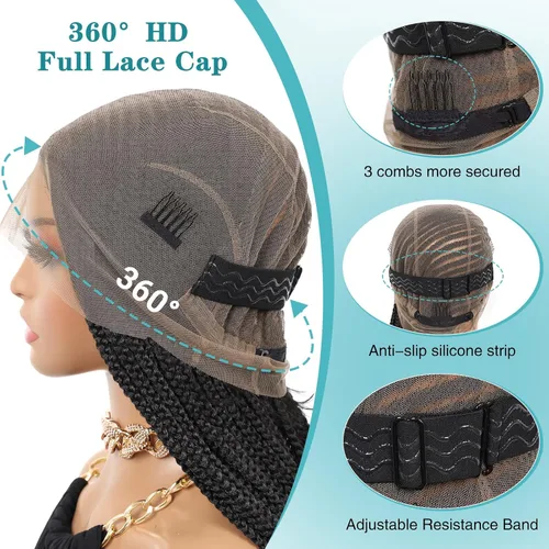 Miniatura 4 de Kalyss Cornrow - Pelucas trenzadas para mujeres negras, peluca trenzada de encaje completo con cabello de bebé, pelucas trenzadas negras naturales