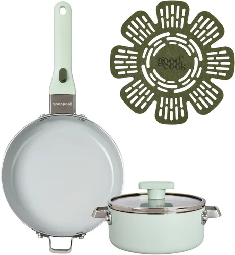 Miniatura 11 de GoodCook Juego de utensilios de cocina de cerámica de 14 piezas con asas extraíbles, ollas y sartenes antiadherentes, aptos para inducción y horno