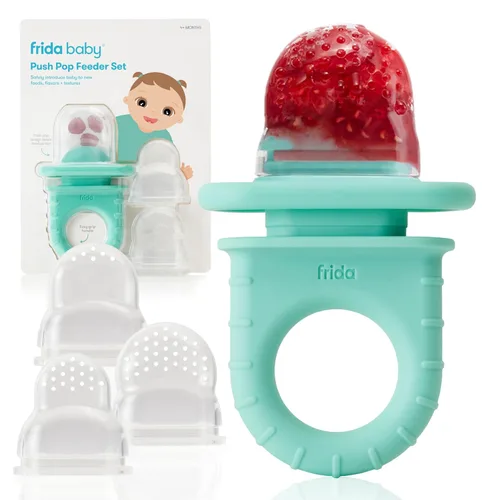 Frida Baby Alimentador de Silicona Push Pop, Alimentador de Comida de Frutas para Bebé para Introducir Nuevos Alimentos de Forma Segura, Frescos +