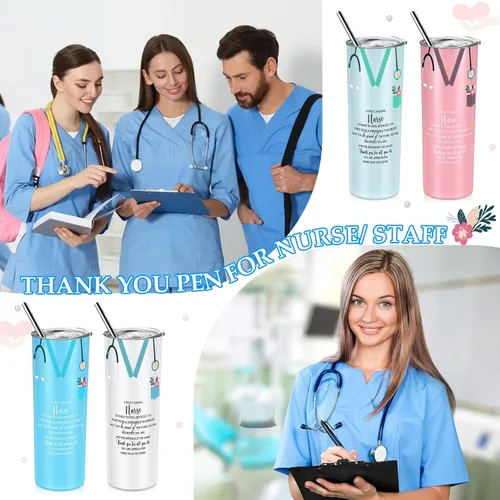 Miniatura 6 de Sabary Cna Week Gifts - Vaso de acero inoxidable de 20 onzas a granel con tapa y letrero de estetoscopio para mujeres, estudiantes de graduación