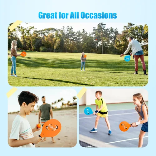 Miniatura 5 de TEILLNET Juego de pelotas de remo de playa, juegos familiares para niños y adultos, juego de bádminton con 4 raquetas, juguetes deportivos