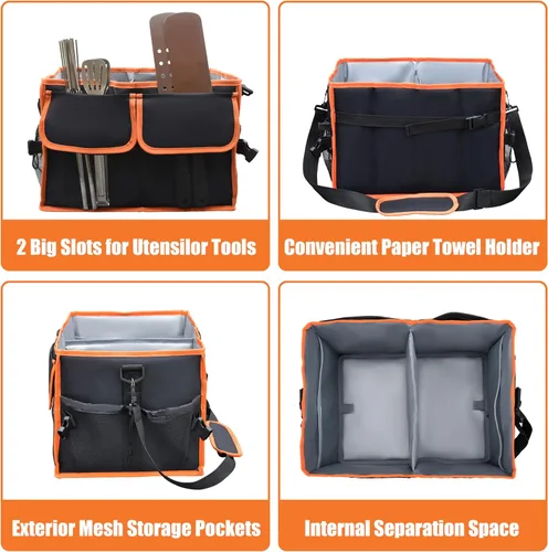 Miniatura 5 de Organizador grande para parrilla con soporte para toallas de papel, organizador de barbacoa para utensilios, condimentos, organizador de picnic