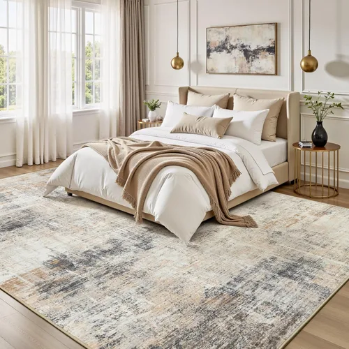 Miniatura 2 de Lofus Alfombra de área de 8 x 10 pies para sala de estar, alfombras grandes abstractas doradas con respaldo antideslizante, alfombra neutra moderna