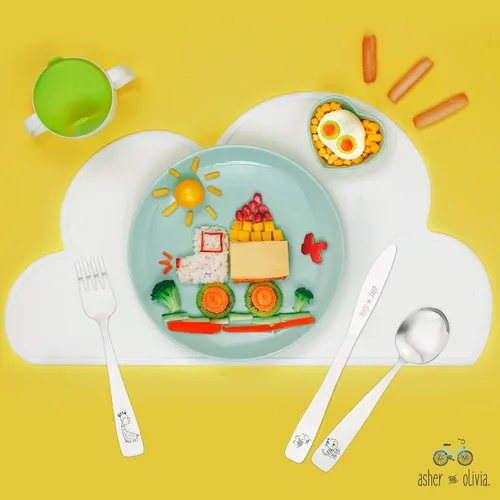 Miniatura 5 de Juego de cubiertos para niños, 12 piezas, incluye 4 tenedores, 4 cucharas y 4 cuchillos aptos para niños, cubiertos de metal para niños en edad