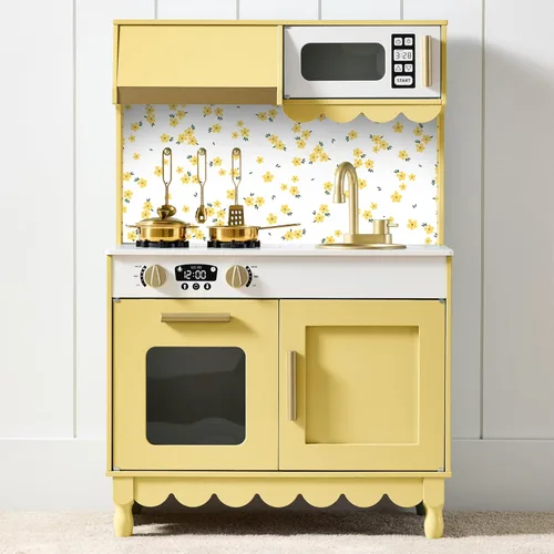 Miniatura 15 de Best Choice Products - Juguetes de madera para niños, cocina de simulación con almacenamiento, borde festoneado, 5 accesorios, microondas, horno